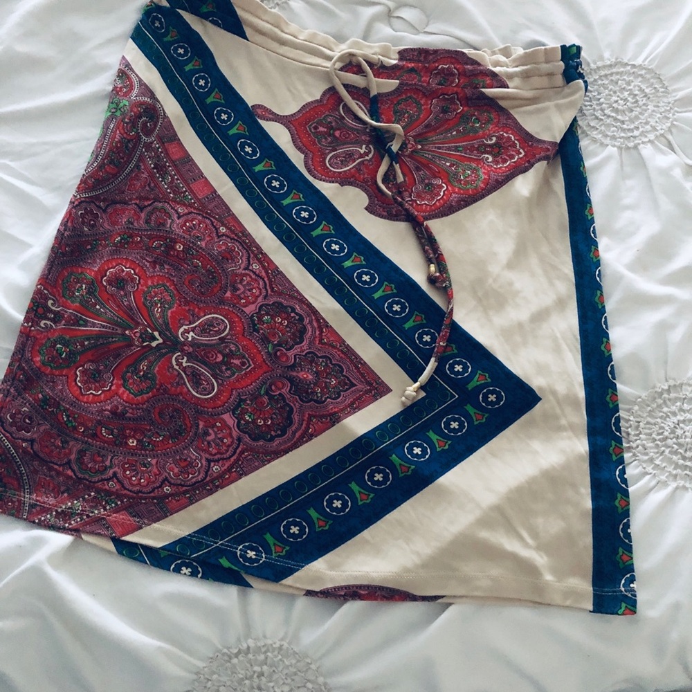 Anthropologie  Leifnotes Cream  Rust Paisley & Navy Border skirt